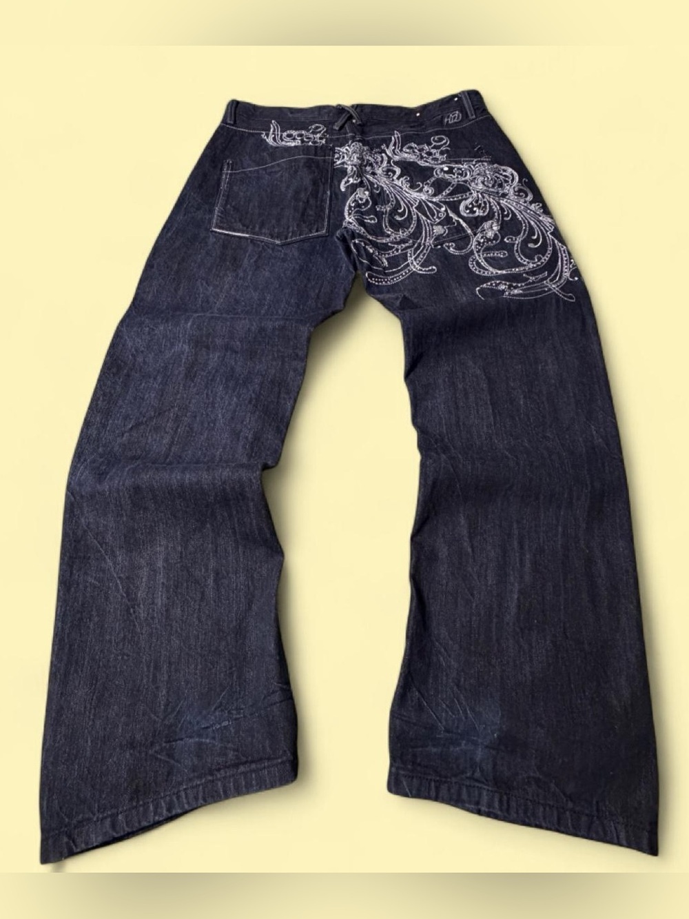 Artful Dodger 38/40Tagged Baggy Embroidered Denim Rhinestone Jeans